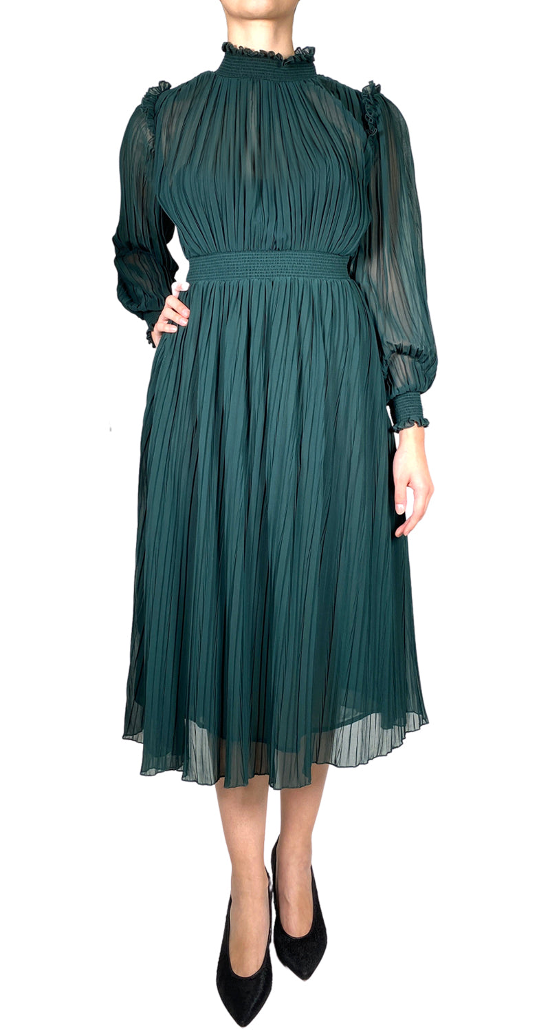 Vestido verde plisado online zara