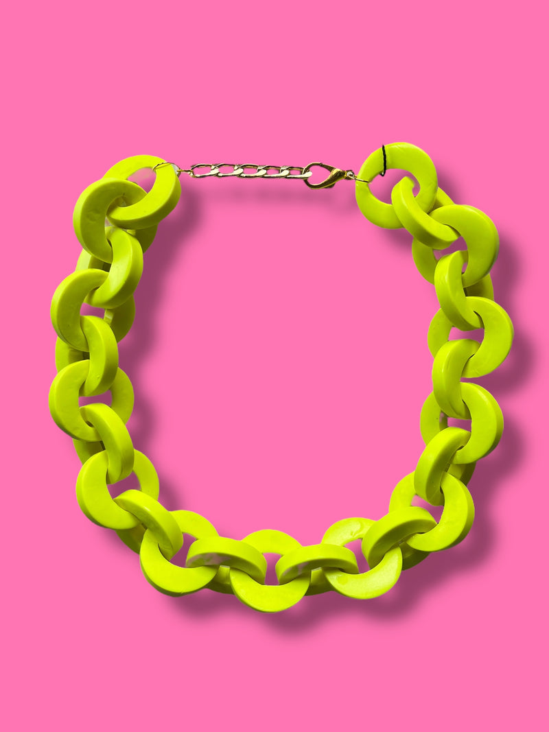 Collar Cadenas Amarillo Fluorescente