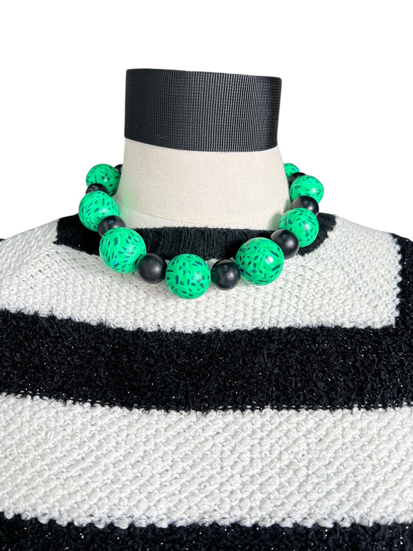 Collar Esferas Verde Y Negro