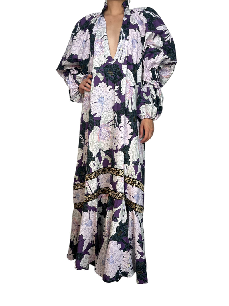 Vestido Floral Art Violet Manantiales Lino