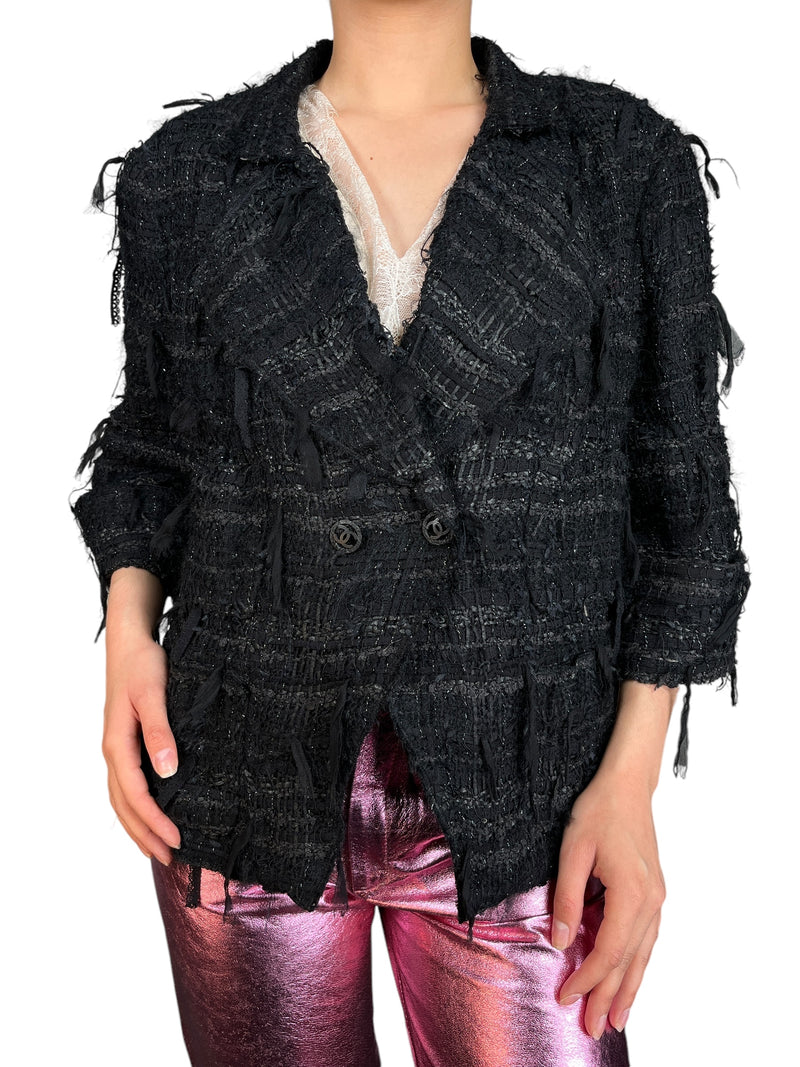 Chaqueta Tweed Negro Effiloche