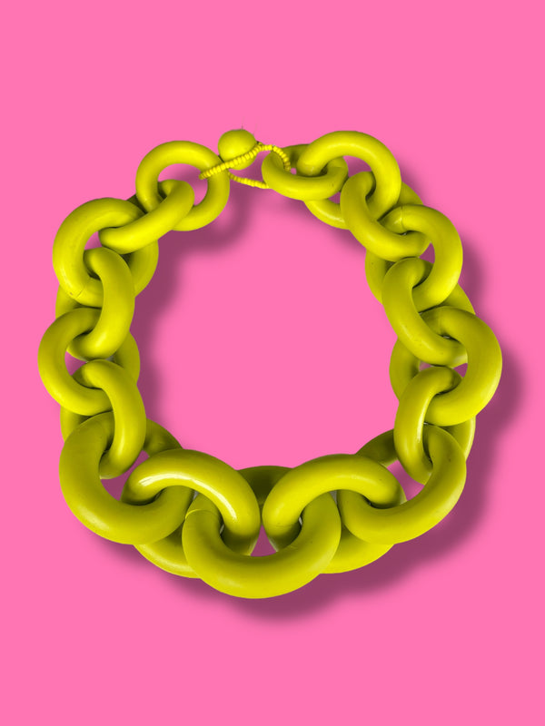 Collar Eslabón Amarillo Fluor