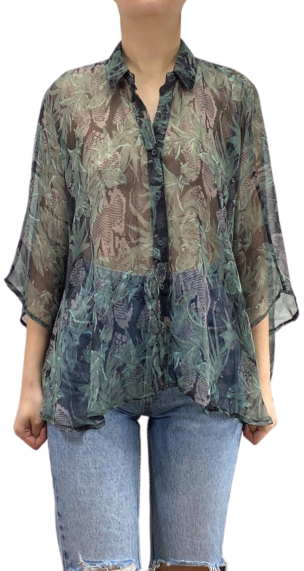 Blusa Traslucida Verde y Negro