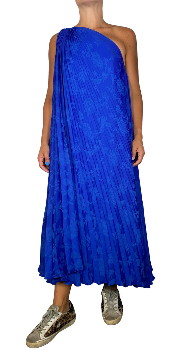 Vestido Maxi Azul Plisado