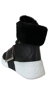 Skate shearling-trimmed leather high-top trainers