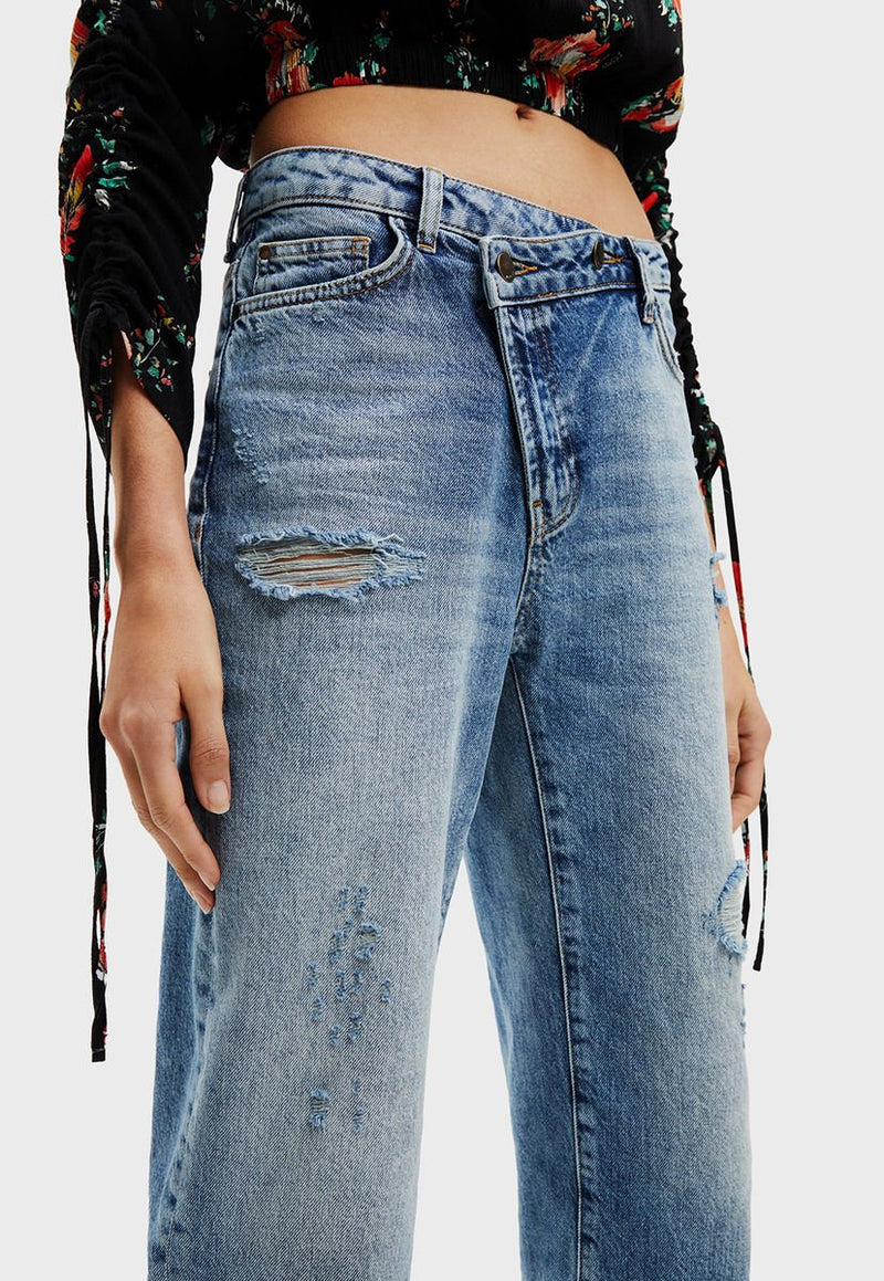 Jeans Desigual Vaqueros Boyfriend Twisted Azul - Calce Regular