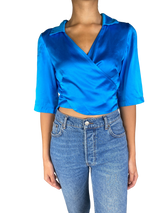 Blusa Seda Azul Satinada