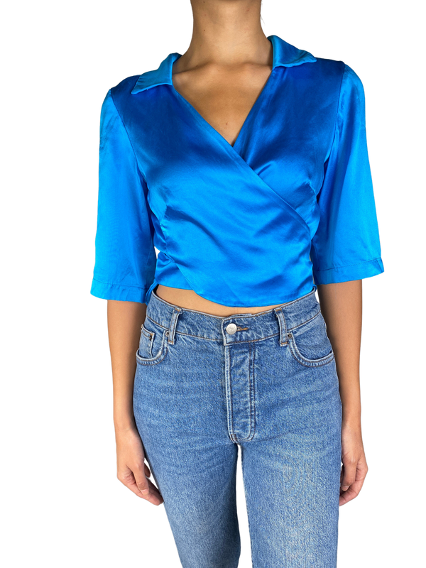 Blusa Seda Azul Satinada