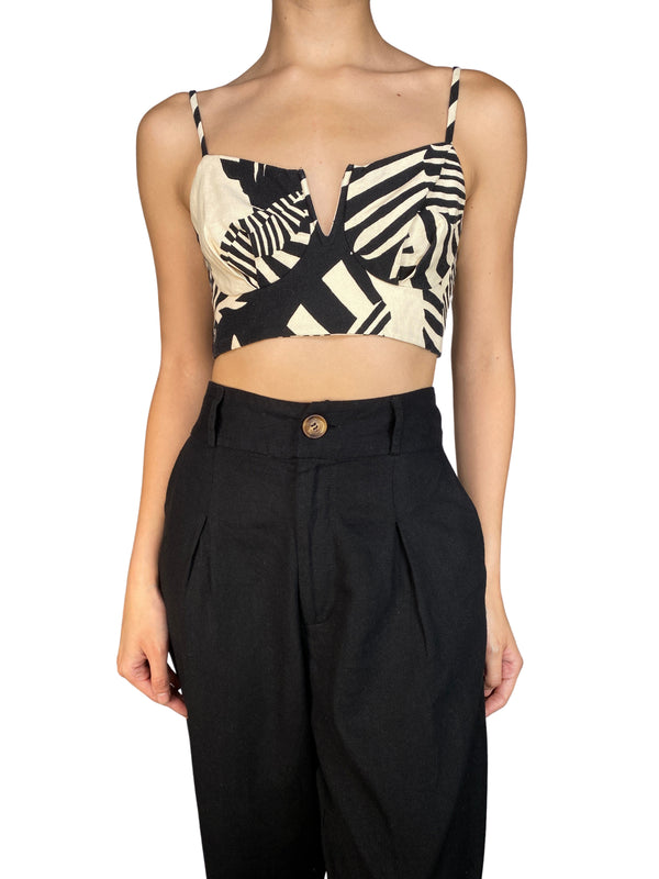 Crop Top Negro Y beige