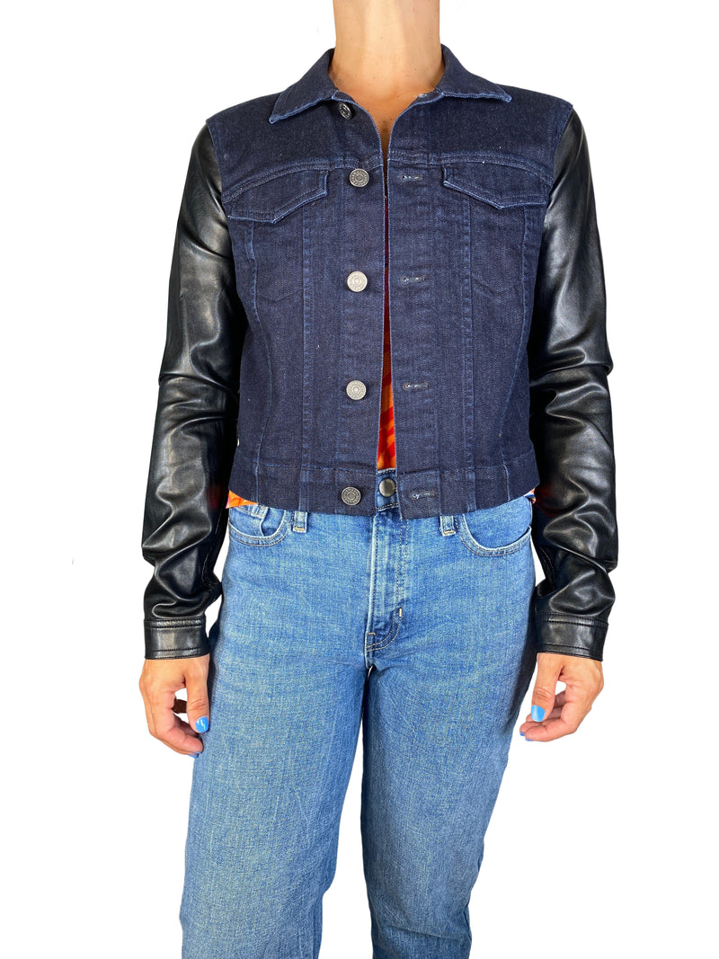 Chaqueta Denim Mangas Cuero Vegano