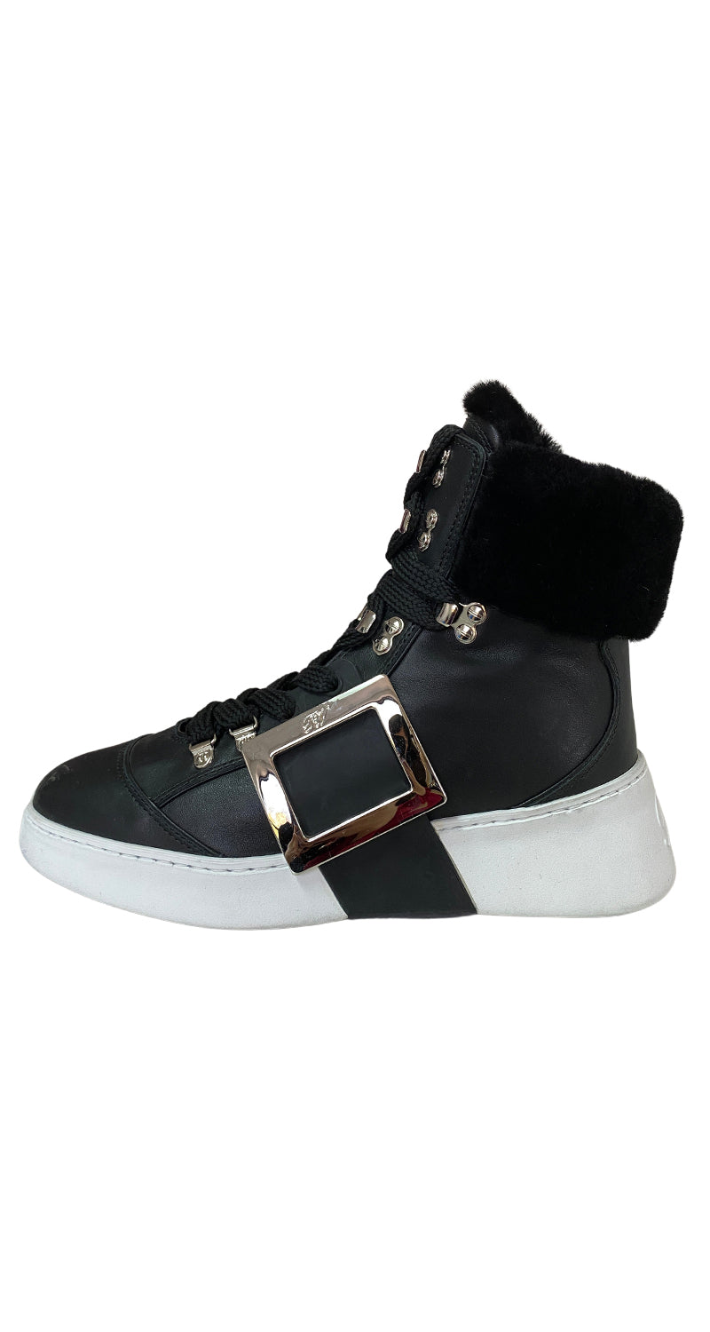 Skate shearling-trimmed leather high-top trainers