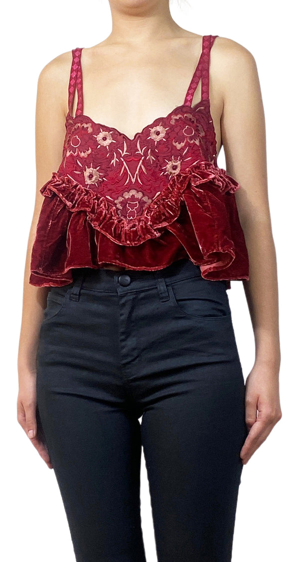 Crop Top Velvet Flores