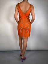 Vestido Naranja Con Aplicaciones