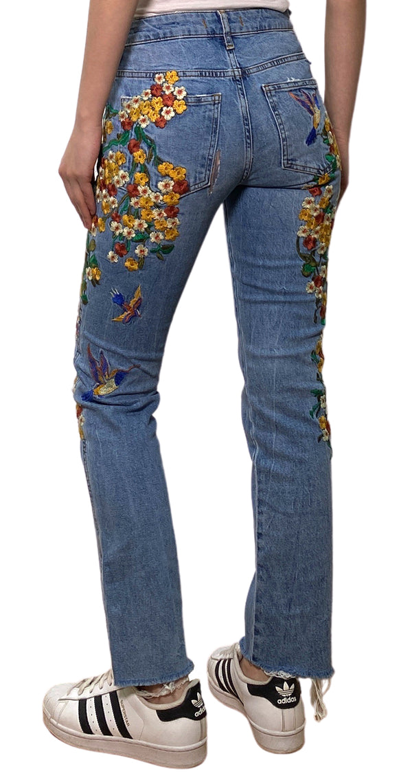 Jeans Flores Bordadas