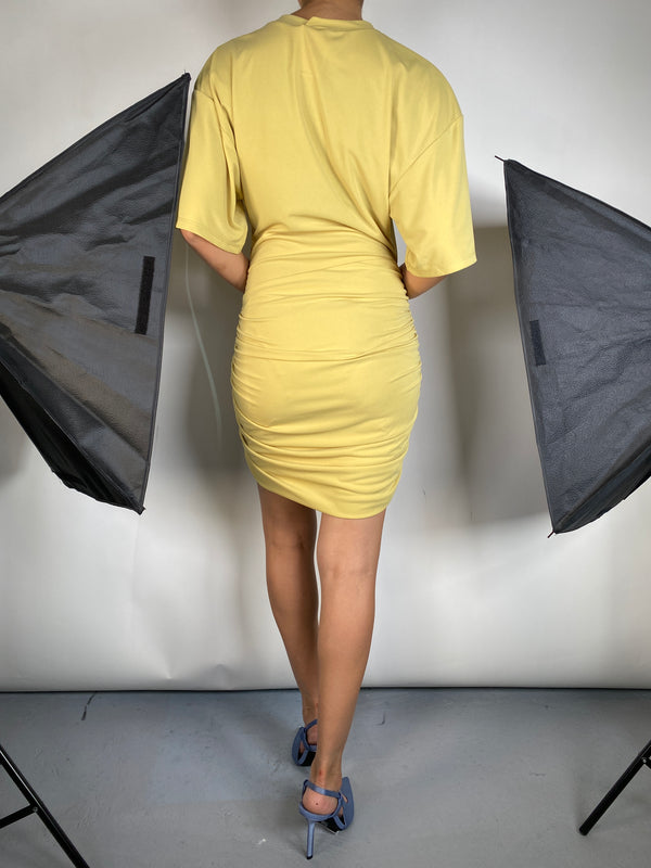 Vestido Amarillo Drapeado