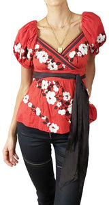 Blusa Roja Bordado Floral