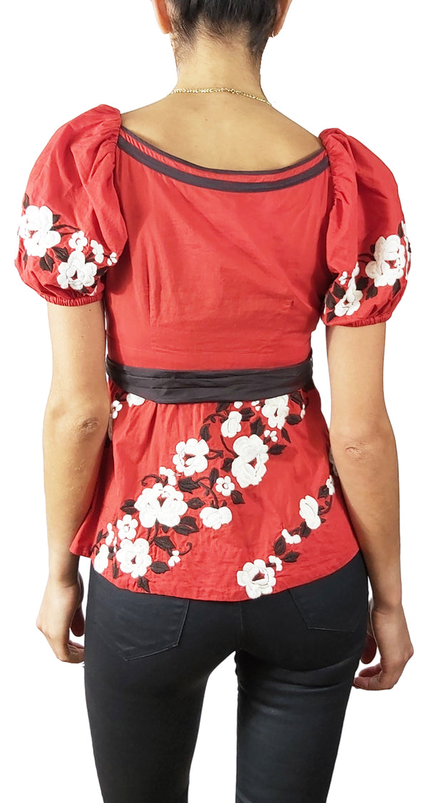 Blusa Roja Bordado Floral