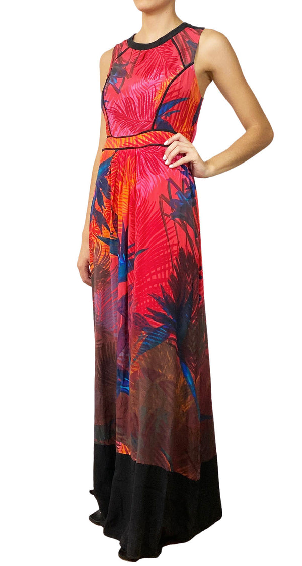 Vestido Seda Maxi Hojas