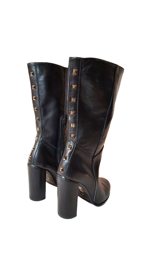 Botas Tachas Cuero Negro