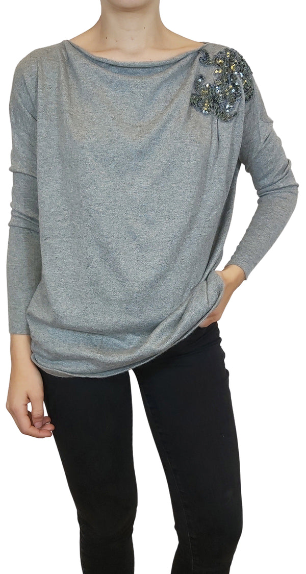 Sweater Gris Bordado Lentejuelas