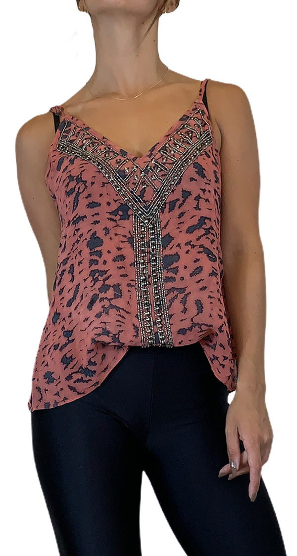 Blusa Animal Print Mostacillas