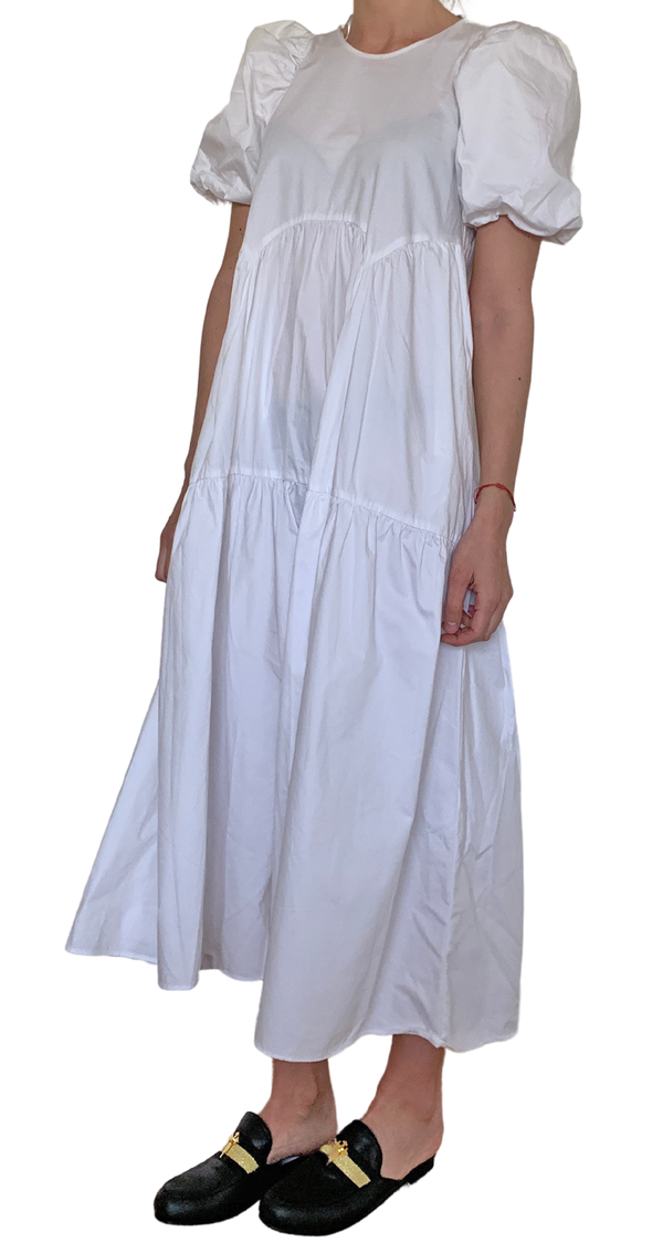 Vestido Maxi Blanco Mangas Globo