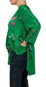 Blusa Oversize Verde Floral Seda