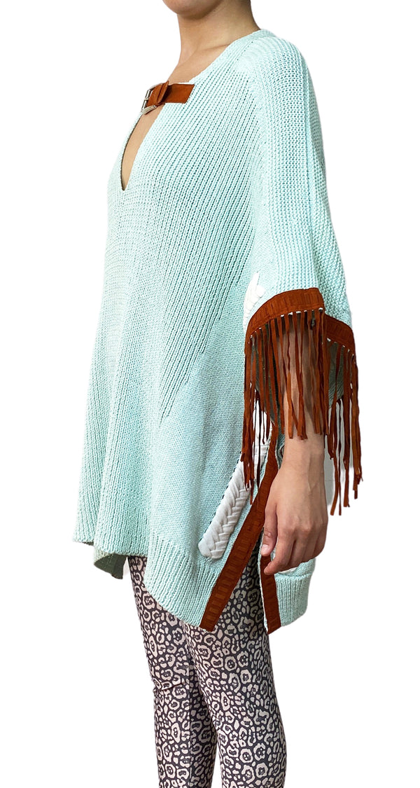 Poncho Turquesa Flecos