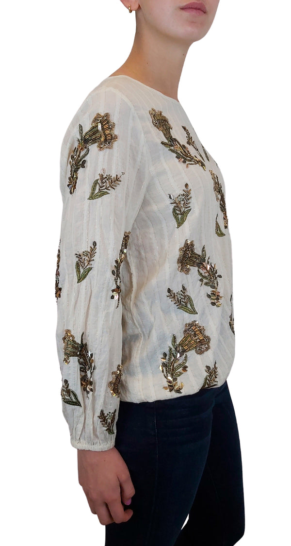 Beaded Sequin Floral Gauzy Blouse