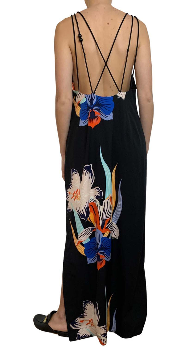 Vestido Cross Strips and Flowers