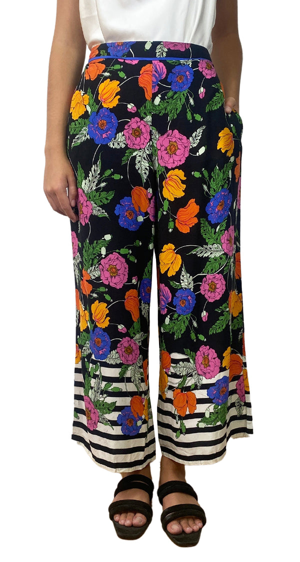 Pantalón Negro Flores Multicolor