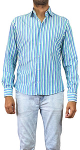 Camisa Azul Rayas Verdes