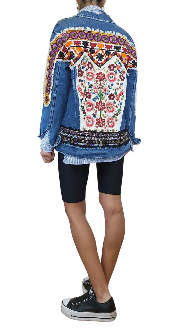 Chaqueta Denim Bordada Floral