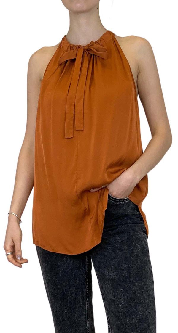 Blusa Ocre Cuello Halter de Seda