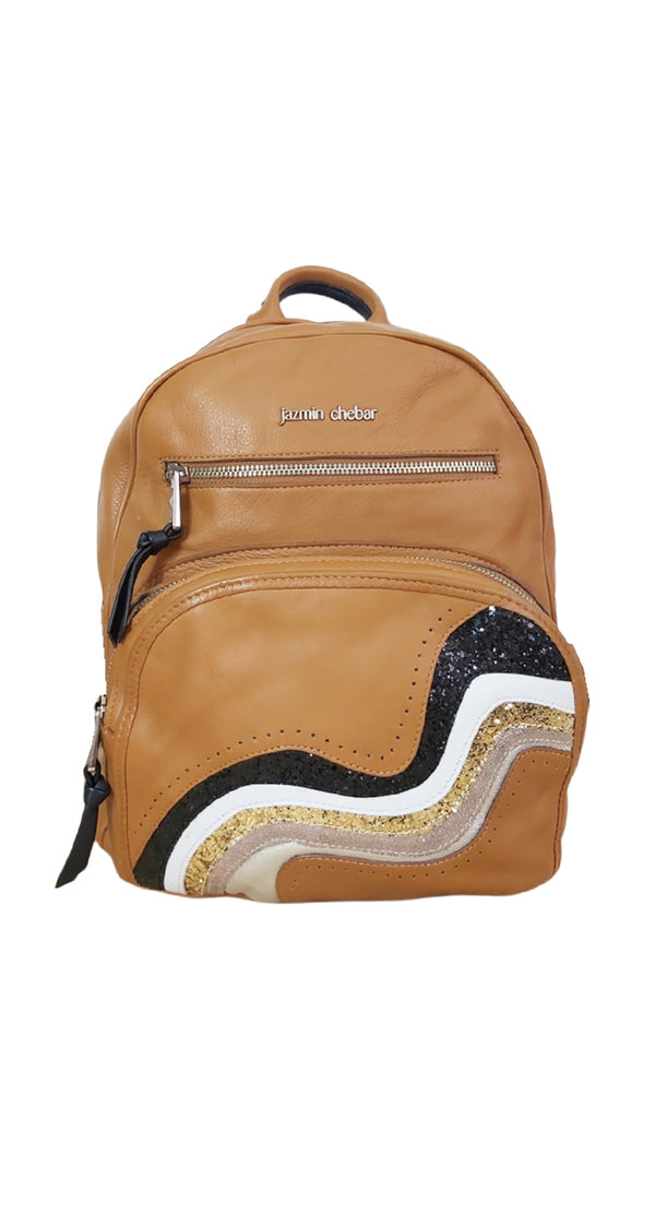 Mochila Cuero Camel Glitter