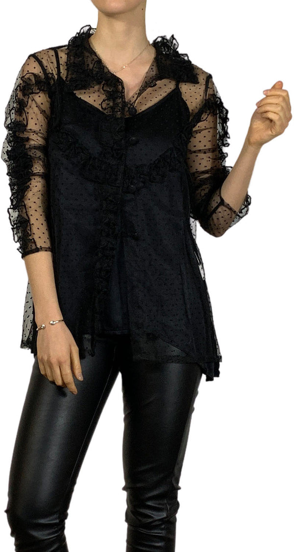 Camisa Polka Dot Negro Margo Baridon by Magma