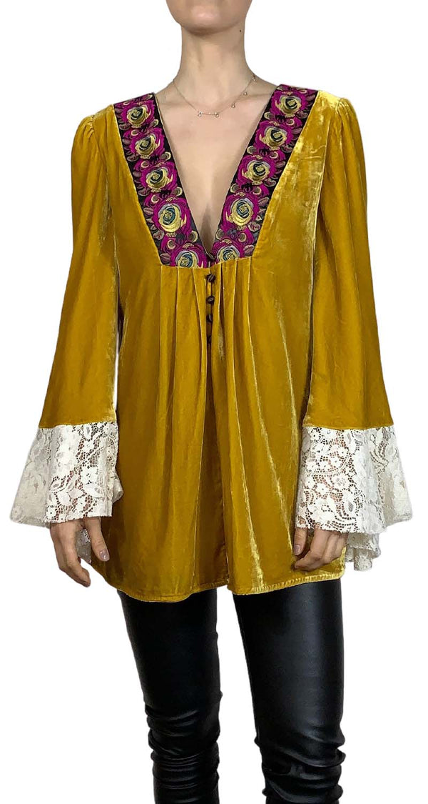 Blusa Velvet Bordados Mostaza Free People by Magma