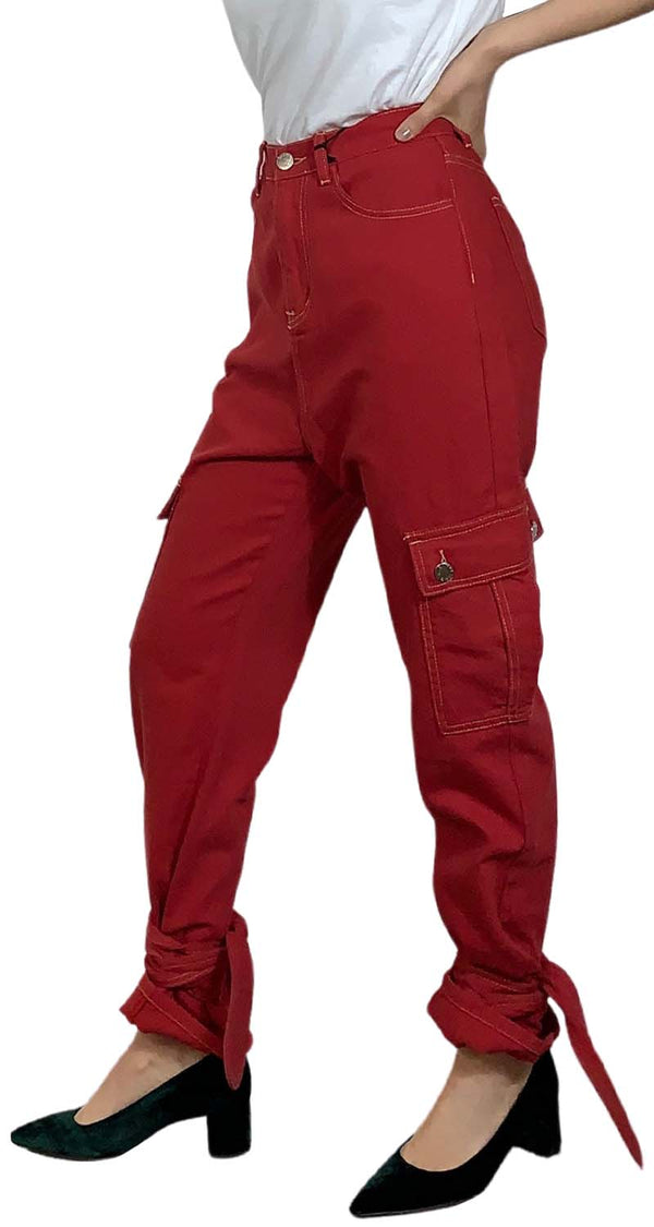 Pantalón Denim Cargo Rojo Weili Zheng by Magma