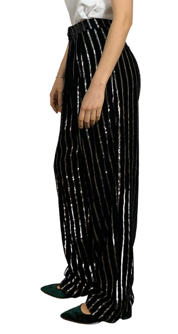 Pantalón Palazzo Stripes Negro Lurex Weili Zheng by Magma