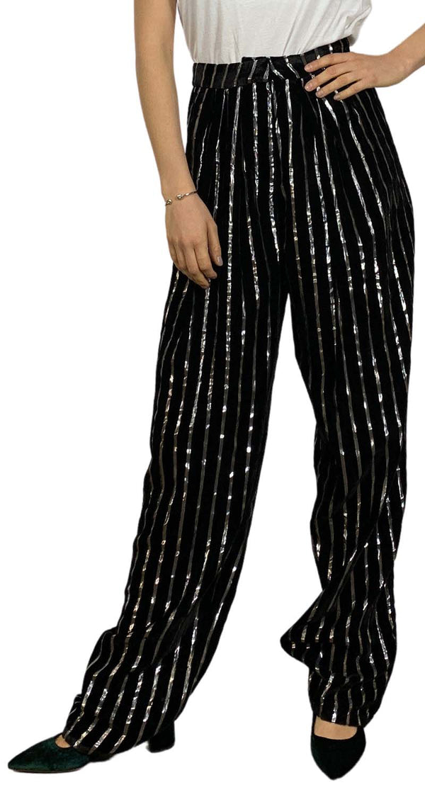 Pantalón Palazzo Stripes Negro Lurex Weili Zheng by Magma