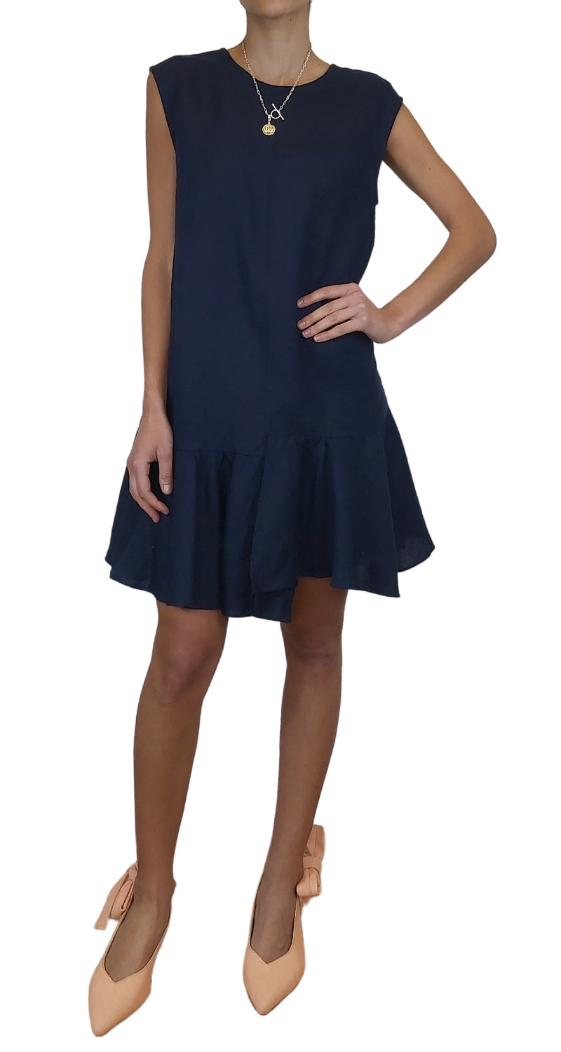 Vestido Lino Volantes Navy