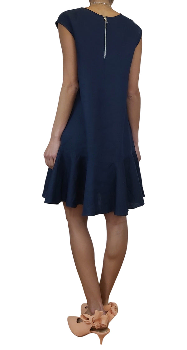 Vestido Lino Volantes Navy