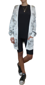 Camo Balloon Sleeve Cardigan Gray Print