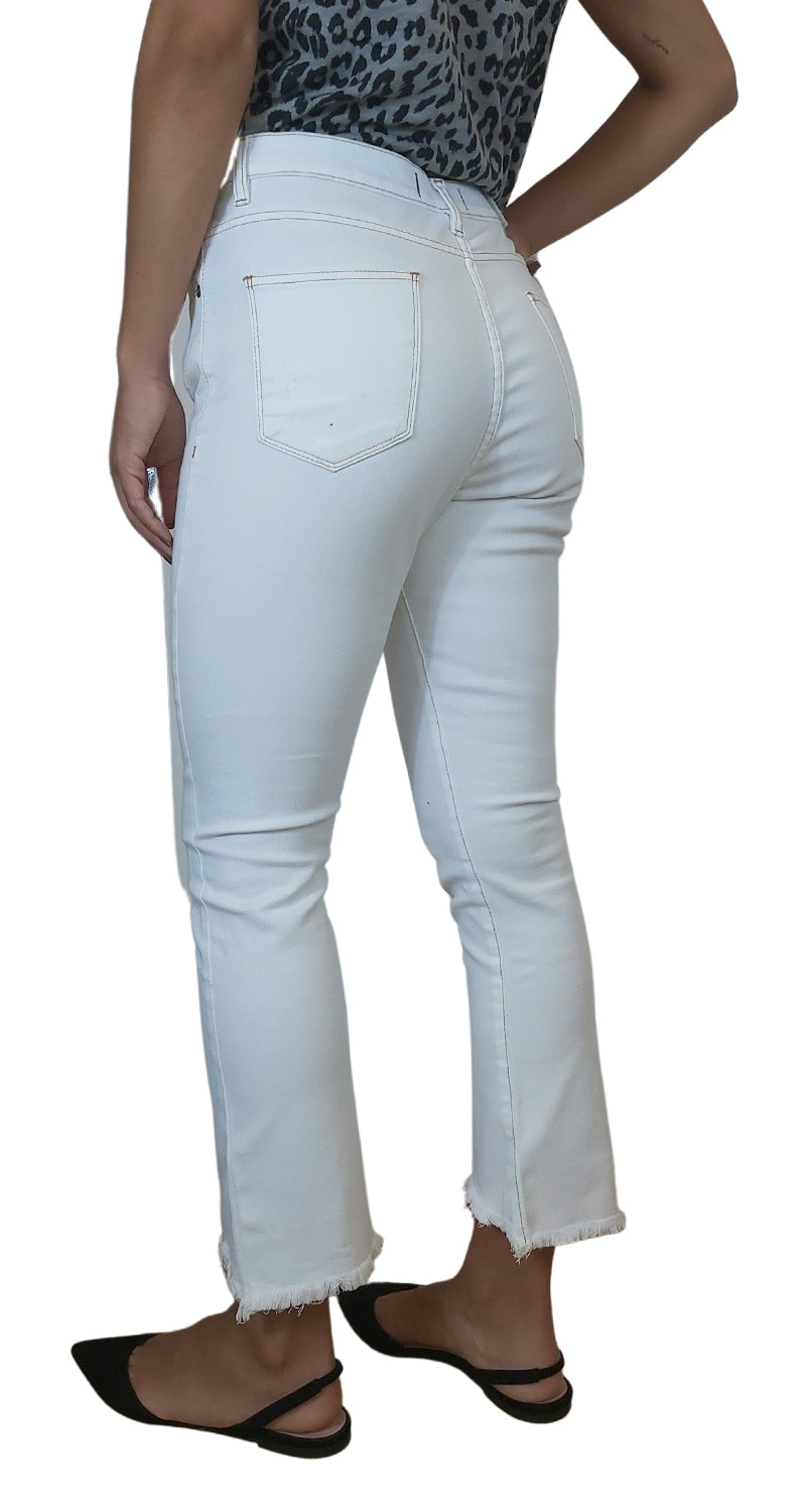 Jeans Rectos Desflecados Blanco