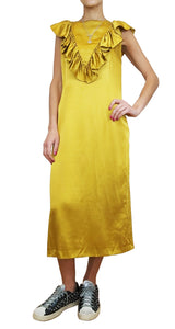 Vestido Ruffle Neckline Satin Dorado