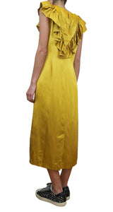 Vestido Ruffle Neckline Satin Dorado