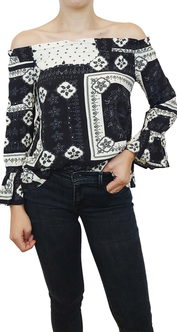 Blusa Paisley Blanco y Negro