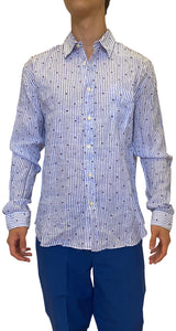 Camisa Lino Rayas Azul