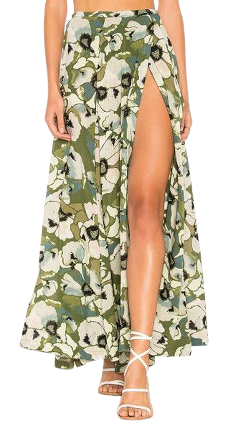 Maxi Falda Floral Verde