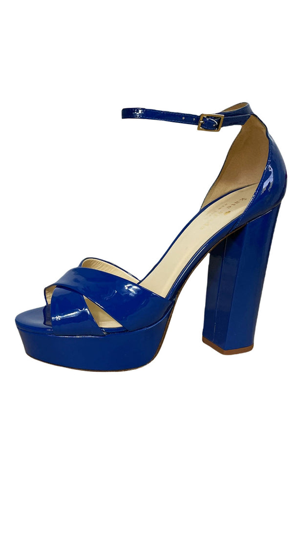 Sandalias Taco Cuero Azul